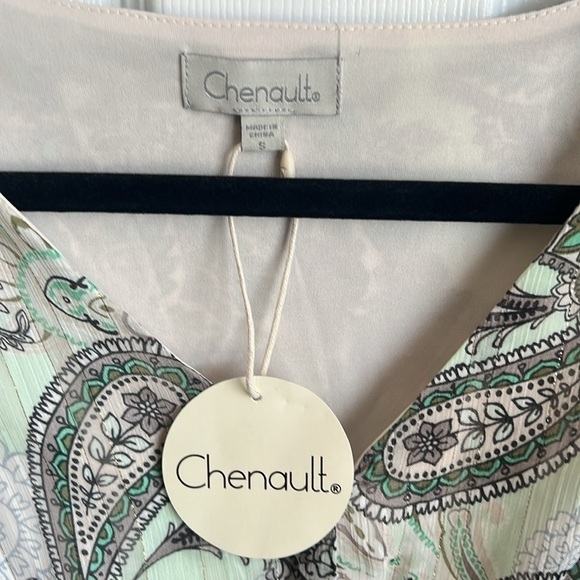 NWT Chenault Paisley Dress Green Midi 3/4 Sleeve Drawstring Waist Size S - Picture 3 of 10